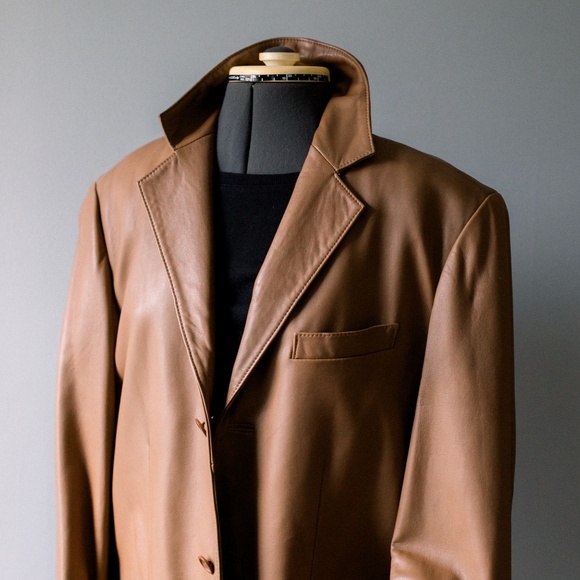 Jos. A. Bank Tan Leather Blazer Style Jacket - Men's Medium - Picture 14 of 16